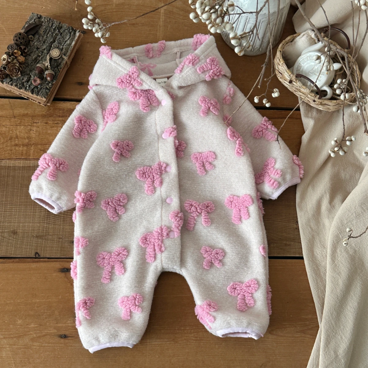 Newborn Baby Girl Romper Floral - Bebek Kız Çocuk Kapüşonlu Tulum, 3D